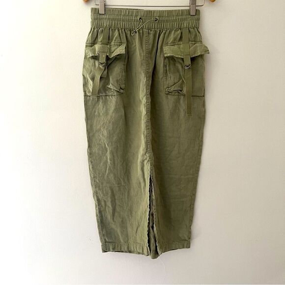 Nicole Miller Linen Cargo Skirt Midi Green Pull On Size Small Lightweight - Picture 1 of 8